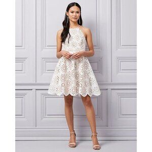 Women Le Chateau Laser Cut Knit Halter Neck White Dress Size XXL